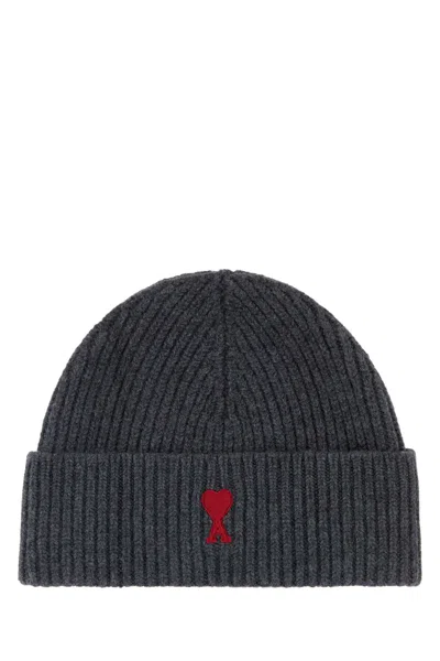 Ami Alexandre Mattiussi Ami Paris Bfuha116018 Virgin Wool Beanie In Gray