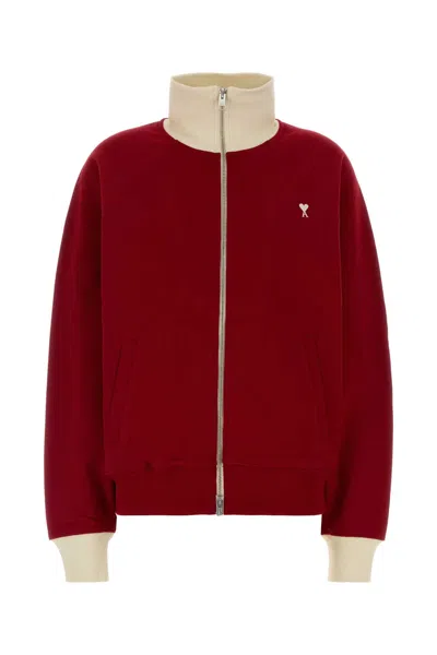 Ami Alexandre Mattiussi Ami Paris Bicolor Zip Sweatshirt In Red