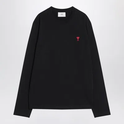 Ami Alexandre Mattiussi Ami Paris Classic Fit Ami De Coeur Organic Cotton Jersey Long-sleeve T-shirt In Black