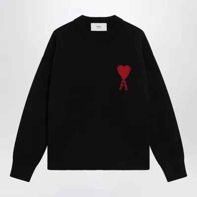 Ami Alexandre Mattiussi Ami Paris Black Ami De Coeur Virgin Wool Sweater