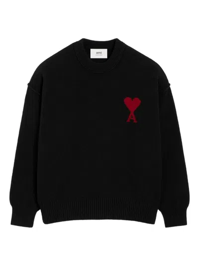Ami Alexandre Mattiussi Ami Paris Black Ami De Coeur Virgin Wool Sweater In Multi