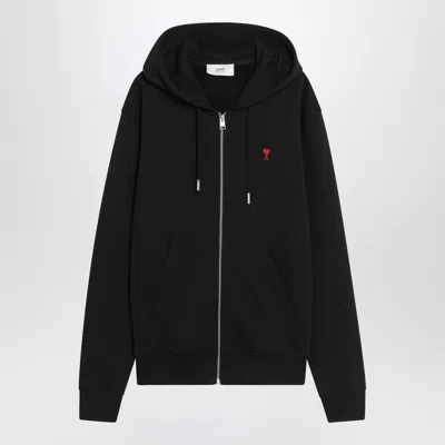 AMI ALEXANDRE MATTIUSSI AMI PARIS BLACK AMI DE COEUR ZIP UP SWEATSHIRT