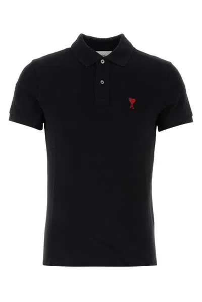 Ami Alexandre Mattiussi Ami Paris Black Ami De Cœur Polo Shirt