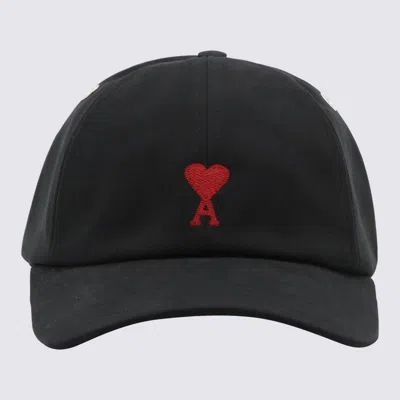Ami Alexandre Mattiussi Ami Paris Black And Red Cotton Ami Paris De Coeur Baseball Cap