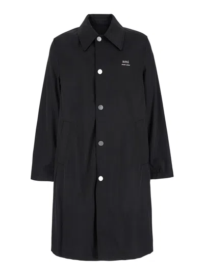 Ami Alexandre Mattiussi Ami Paris Black Coat With Classic Collar And Front Button Closure In Cotton Blend Man In Multicolor