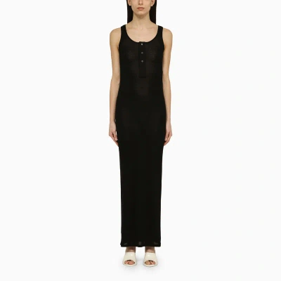 AMI ALEXANDRE MATTIUSSI AMI PARIS | BLACK COTTON LONG DRESS WITH BUTTONS