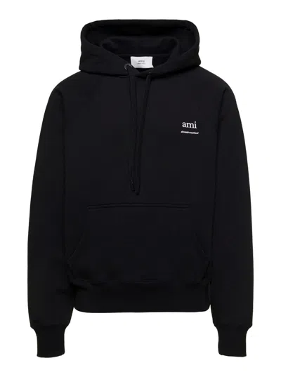 Ami Alexandre Mattiussi Ami Paris Black Hoodie With Drawstring Hood And Logo Detail On The Front In Cotton Man