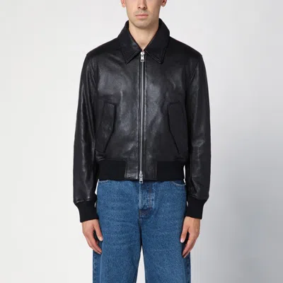 AMI ALEXANDRE MATTIUSSI BLACK LEATHER BOMBER JACKET