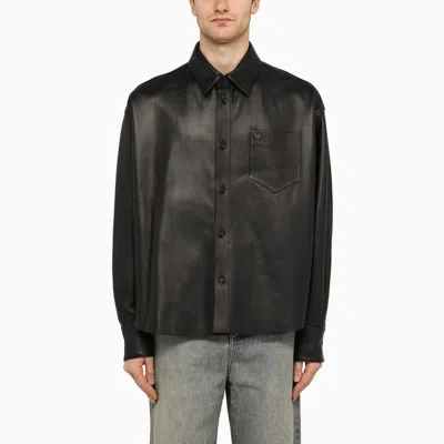 Ami Alexandre Mattiussi Black Leather Long Sleeved Shirt