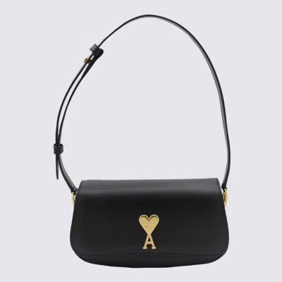 Ami Alexandre Mattiussi Ami Paris Black Leather Shoulder Bag In Wool Gabardine Black