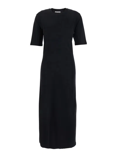 Ami Alexandre Mattiussi Ami Paris Black Long Crewneck Dress With T-shirt Design In Cotton Woman