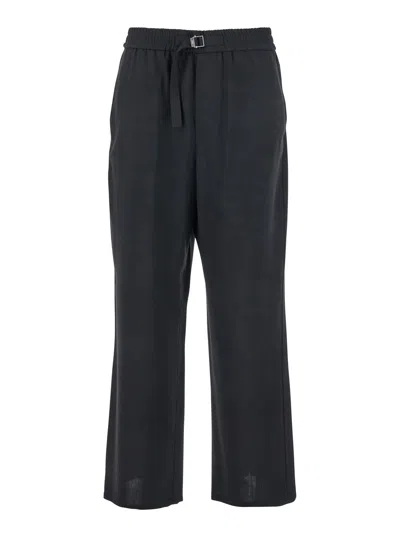 Ami Alexandre Mattiussi Ami Paris Black Pants With Elastic Waist With Drawstring In Virgin Wool Man