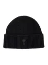 Ami Alexandre Mattiussi Ami Paris Black Ribbed Knit Beanie With Logo Embroidery On The Front In Wool Man