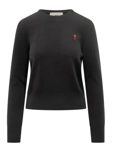 Ami Alexandre Mattiussi Ami De Coeur-embroidery Sweater In Black