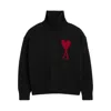 Ami Alexandre Mattiussi Ami Paris Funnel-neck Sweater With Heart Intarsia Design In Black