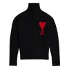 Ami Alexandre Mattiussi Oversize Wool Sweater Turtleneck Ribbed Cuffs Hem In Black