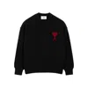 Ami Alexandre Mattiussi Ami Paris Wool Sweater With Heart Intarsia Design In Black