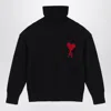 Ami Alexandre Mattiussi Ami Paris Funnel-neck Sweater With Heart Intarsia Design In Black