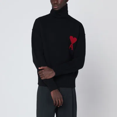 Ami Alexandre Mattiussi Black Turtleneck Ami De Coeur Sweater In Multi