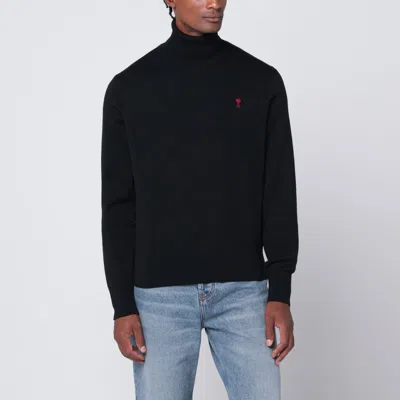 AMI ALEXANDRE MATTIUSSI AMI PARIS BLACK TURTLENECK SWEATER AMI DE COEUR