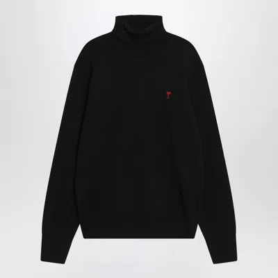 AMI ALEXANDRE MATTIUSSI AMI PARIS BLACK TURTLENECK SWEATER AMI DE COEUR