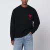 Ami Alexandre Mattiussi Ami Paris Wool Sweater With Heart Intarsia Design In Black