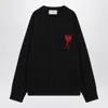 Ami Alexandre Mattiussi Ami Paris Black Wool Ami De Coeur Cardigan Men In Black
