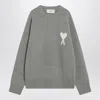 Ami Alexandre Mattiussi Ami Round Neck Sweater With Logo Detail And Ribbed Finishes In Gray