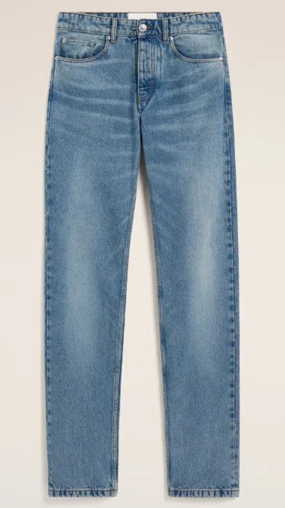 Ami Alexandre Mattiussi Ami Straight-leg Denim Jeans With Faded Blue Wash And Leather Accent