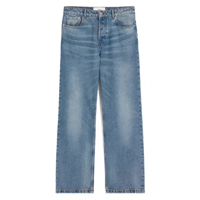 Ami Alexandre Mattiussi Ami Straight-leg Denim Jeans With Faded Blue Wash And Leather Accent