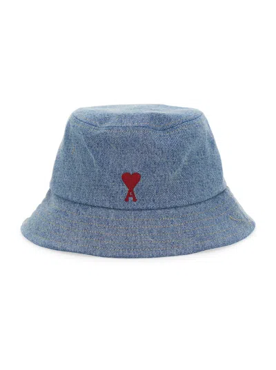 Ami Alexandre Mattiussi Ami Paris Blue Fisherman Hat With Logo Embroidered On The Front In Denim Woman