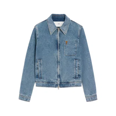 Ami Alexandre Mattiussi Ami Paris Men Blue Jacket With Adc Embroidery On The Front And Logo Patch On The Rear In Denim Man