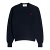 Ami Alexandre Mattiussi Ami Navy Blue Cotton Jersey Sweater With Signature Embroidered Motif In Blue
