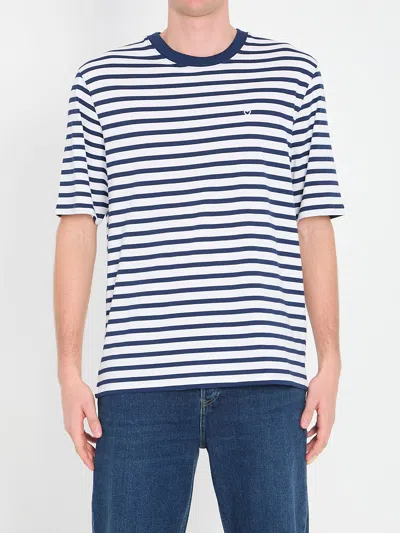 Ami Alexandre Mattiussi Ami Paris White And Blue Mariniere Boxy Fit Cotton T-shirt In Multi