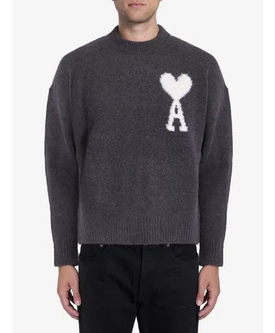 Ami Alexandre Mattiussi Ami Paris Boxy Off White Adc Sweater In Black