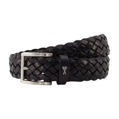 Ami Alexandre Mattiussi Ami Paris Braided Calfskin Belt In Black