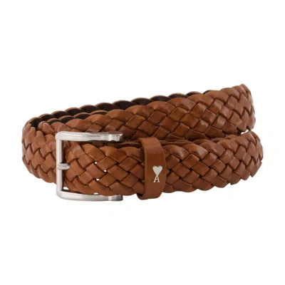 Ami Alexandre Mattiussi Ami Paris Braided Calfskin Belt In Brown