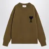Ami Alexandre Mattiussi Ami Paris Bronze Ami De Coeur Wool Jumper In Green