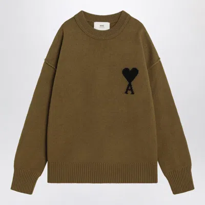 Ami Alexandre Mattiussi Ami Paris Bronze Ami De Coeur Wool Jumper In Brown