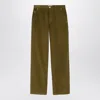 Ami Alexandre Mattiussi Wide-leg Olive Green Corduroy Pants With High Waist In Green
