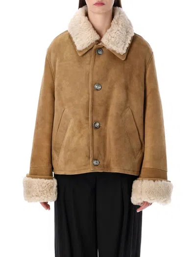 Ami Alexandre Mattiussi Ami Paris Brown Cropped Shearling Jacket