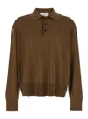 Ami Alexandre Mattiussi Ami Paris Men Brown Polo Shirt With Classic Collar And Logo Embroidery On The Front In Wool And Silk In Brown