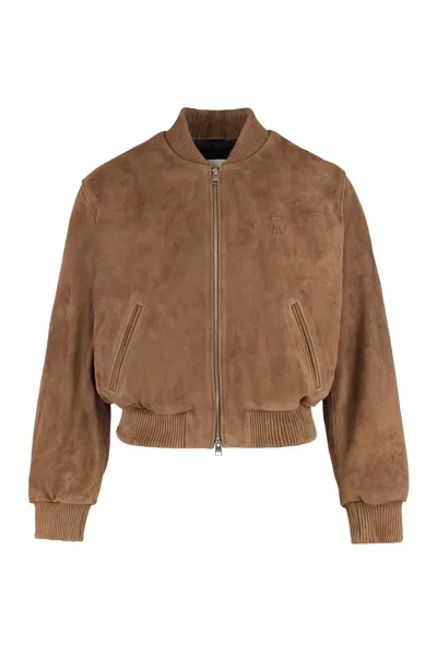 Ami Alexandre Mattiussi Ami Paris Brown Suede Bomber Jacket