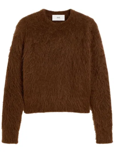 Ami Alexandre Mattiussi Alpaca-mohair Blend Brushed Sweater In Fawn