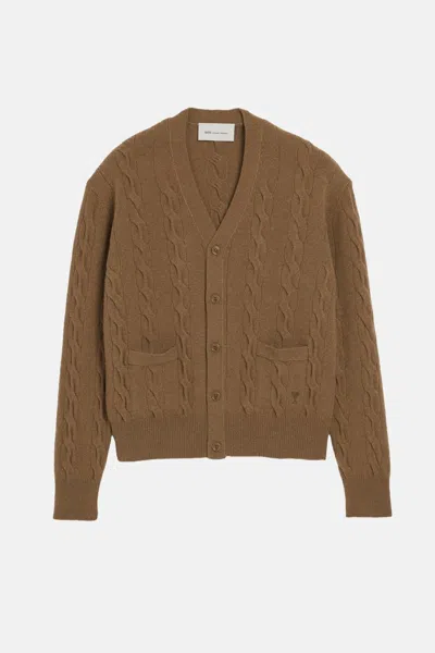 Ami Alexandre Mattiussi Ami Paris Cable Knit Cardigan In Brown