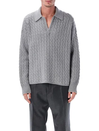 Ami Alexandre Mattiussi Ami Paris Cable Knitted Polo In Gray