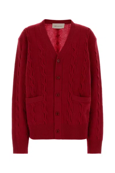 Ami Alexandre Mattiussi Ami Paris Cable-knit Merino Wool Cardigan In Red