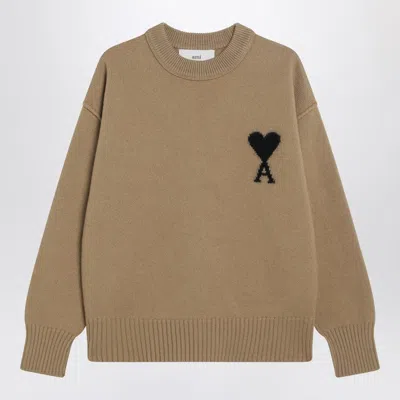 AMI ALEXANDRE MATTIUSSI AMI PARIS CAMEL AMI DE COEUR SWEATER IN WOOL MEN