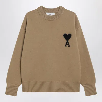 Ami Alexandre Mattiussi Camel Ami De Coeur Sweater In Wool In Sand
