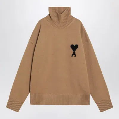 AMI ALEXANDRE MATTIUSSI AMI PARIS  CAMEL AMI DE COEUR TURTLENECK SWEATER